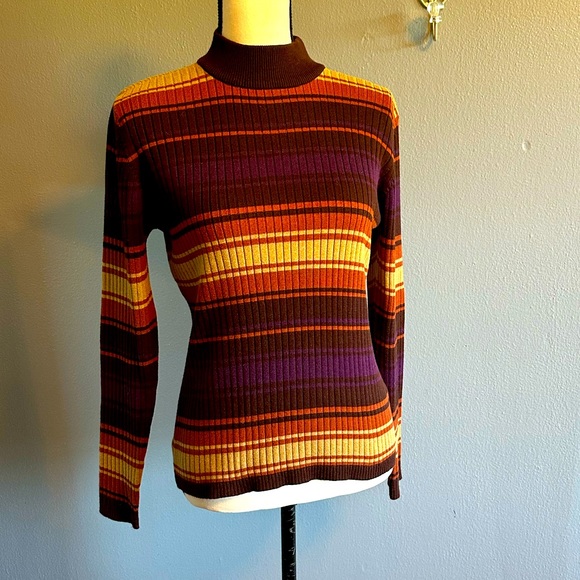 WORTHINGTON RIBBED STRIPED MOCK TURTLENECK TOP. SOZE MEDIUM. - Picture 1 of 5